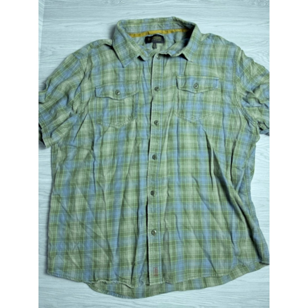 Brothers Sons Mens XL Green Blue Plaid Short Sleeve Button Down Shirt Cotton Ble